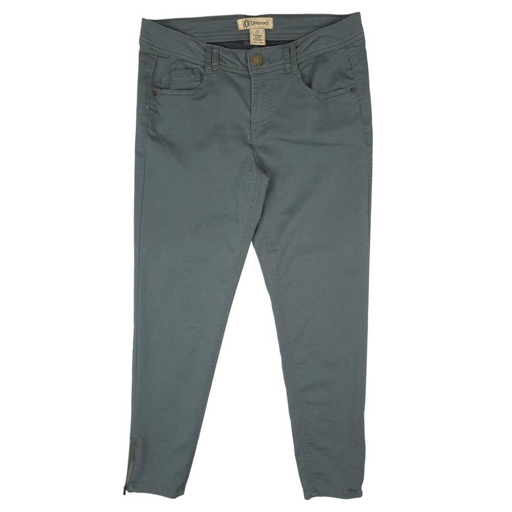 Democracy Freedom Ankle Skimmer Pants Womens 10 Green Zipper Hem Minimalist